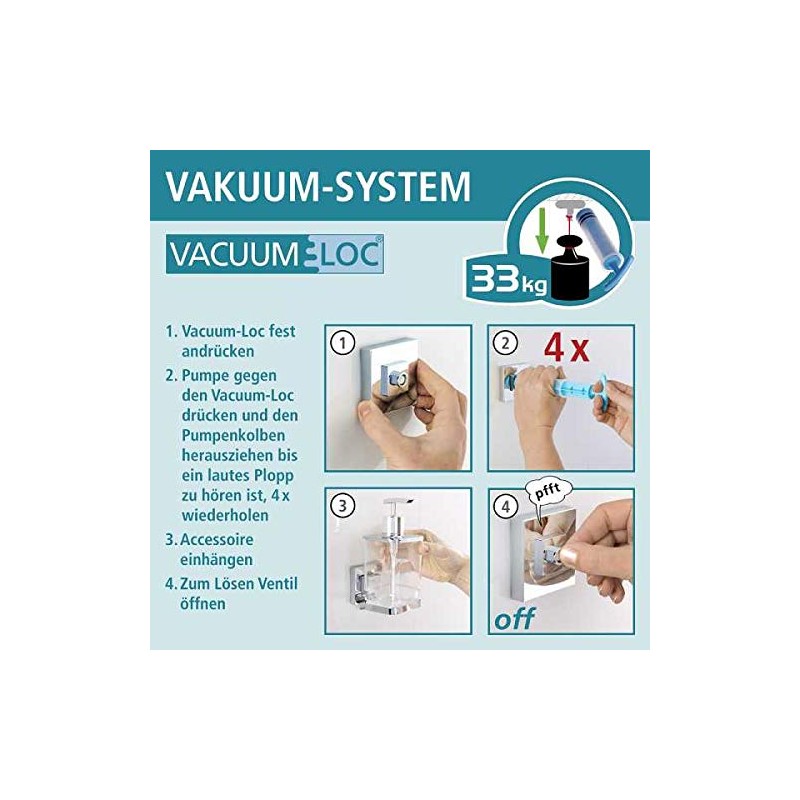 WENKO 22686100 Vacuum-Loc® corner rack Quadro, Stainless steel, 28 x