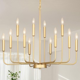 Gifarich Gold Chandeliers for Dining Room Light Fixture Over Table, Modern Farmhouse Chandeliers for Living Room,12-Lights Candle Lighting Fixtures for Entryway Kitchen Island Foyer