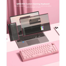 Womier - Teclado 60% QMK/VIA, teclado mecánico para juegos rosa, cremoso, montaje en junta intercambiable en caliente, teclado de jade con cable RGB y jalea translúcida (VK66 PRO- jalea)
