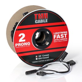 TMH 50 Count 2-Prong Wire Harness Roll Double Female Bullet Plug 18 Gauge - 6.5" Spacing for LED Marker Clearance Lights Hassle-Free Installation