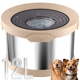 UPSKY Dog Water Bowl No Spill 12L Stainless Steel, 3.17 Gallon Large Capacity Spill-Proof Dog Bowls, Non-Slip Slow Drinking Anti-Splash Bowl for Large Messy Drinkers, No Mess Indoor/Outdoor Use, Beige