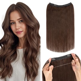 Real Hair Extensions with Transparent Cord, Silk-co Wire-in Extensions Dark Brown 60 g, Secrets Hair Extensions, Hair Extensions for Women, 35 cm, #02