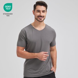 netdraw Men's Ultra Soft V-Neck Bamboo Viscose T-Shirt Comfy Lightweight Casual Basic Undershirts Pajama Tops (Charcoal Gray, Small)