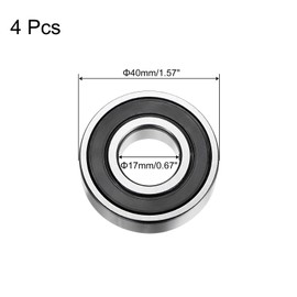 sourcing map 4 Pcs 17 x 40 x 12mm C3 Double Rubberized Chrome Steel Bearings - Black - 6203-2RS
