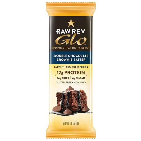Raw Rev Glo Protein Bars, Double Chocolate Brownie Batter, 1.6 Ounce Bar (pack Of 12)