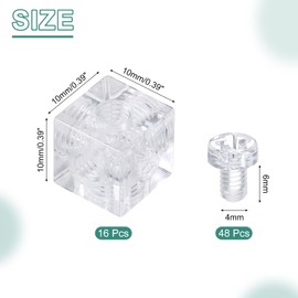 sourcing map 16Pcs Corner Bracket, 0.39x0.39x0.39 Inch Cube Acrylic Corner Bracket for Reinforcement Connecting Furniture, Including Screws M4x6, Transparent