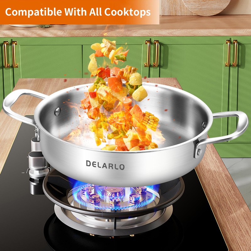 DELARLO Tri-Ply Stainless Steel 10 Inch Frying Pan 3QT Saute