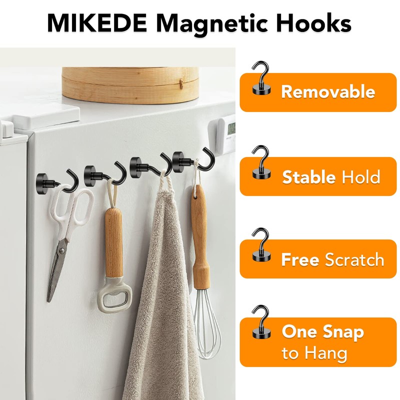 MIKEDE Black Magnetic Hooks Heavy Duty 30 LBS Strong Magnets
