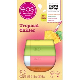 eos Flavor Lab Secret Menu - Set de regalo de bálsamo labial, enfriador tropical, edición limitada, hidratante, labios secos, paquete variado, 0.14 onzas, paquete de 4