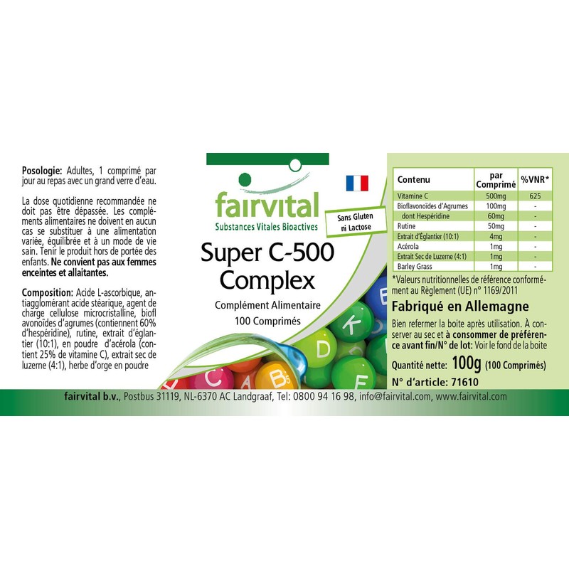 fairvital Super Vitamin C-500 Complex, 100 Tablets, with 500 mg