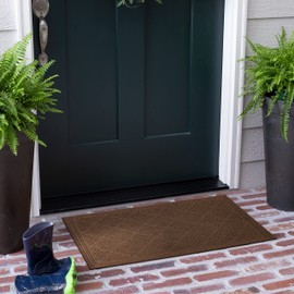 Mohawk Home Entryway Door Mat 3' x 4' All Weather Doormat Outdoor Non Slip Recycled Rubber, Brown Squares