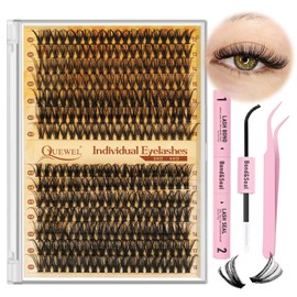 QUEWEL Cluster-Lashes Kit, 30D+40D Individual-Eyelashes with Waterproof Lash Bond & Seal, 280PCS D Curl Lashes Individual Cluster Kit for Beginners DIY Lash Extension at Home (LS-30D+40D-KIT)