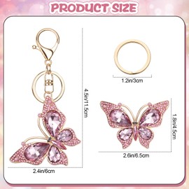 DTLIFEK Cute Charms Keychains for Women FashionPink Butterfly Shape Crystal Bling Key Chain Charms for Girls Purse Handbags Backpacks Car Birthday Party Keyring Accessories (Pink)