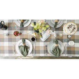 DII Tri-Color Check Collection 100% Cotton Tabletop, Tablecloth, 52x52, Stone
