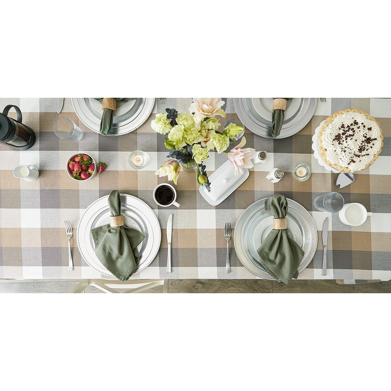 DII Tri-Color Check Collection 100% Cotton Tabletop, Tablecloth, 52x52, Stone