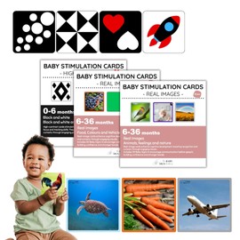 Flashcards Early Stimulation Baby Cards, Educational Toys for Babies, 6 Months, 1, 2, 3 Years, 90 Black and White Cards and Real Images, 120 Baby Signs to Stimulate Communication