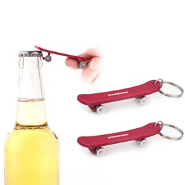 munkees Skate Bottle Opener Keychain 2 Pack Aluminium Key Beer Opener, Outdoor Travel Accessories Red