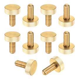 M METERXITY 10-Pack Knurled Thumb Screws, M8x20mm Solid Brass Flat Head Fully Threaded Knobs Bolts Fasteners W Grip for Electronic/Equipment/Industry/Home, Thumbscrew Threaded Knurled Tip