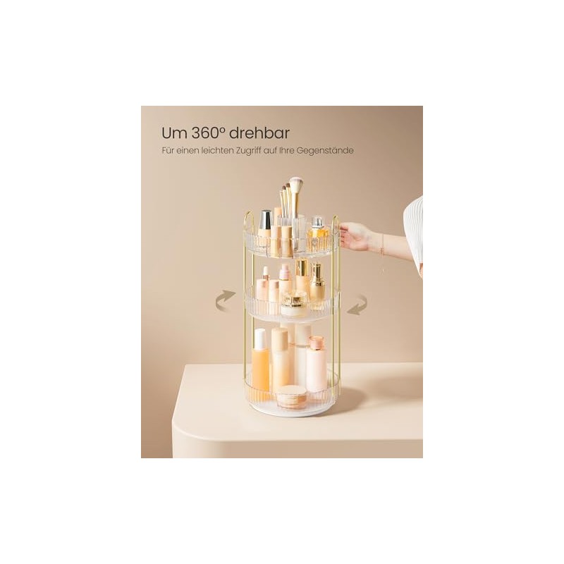SONGMICS Makeup Organiser Rotating Cosmetic Organiser Round 3 Tier Cosmetic