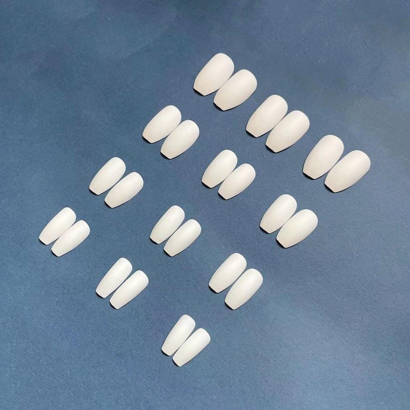 Carufin Pack of 24 White Matte False Nails Sticker Press