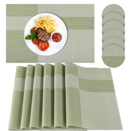 FANTESI Placemats and Coasters Set of 6, Table Mats, PVC Woven Insulated Placemats and Coasters Set for Home Indoor Outdoor Placemats(Green)