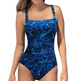 Husmeu Women's Vintage One Piece Swimsuits Padded Push up Tummy Control Bathing Suits Swimwear Style no.1 Blue Starry M