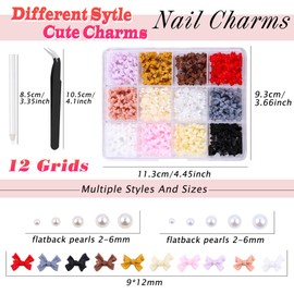 3D Bow Charms for Nails Cute Butterfly Nail Charms Mixed Colors Bows Style and Nails Flatback Pearl,for Manicure DIY Nail Art Design Jewelry Decoration