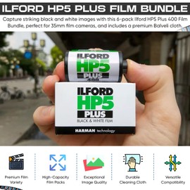Ilford HP5 Plus 400 Black and White 35mm, 36 Exposures, 6 Rolls-Balveli Cloth-35mm Roll 400 Iso Film Roll-Camera Film