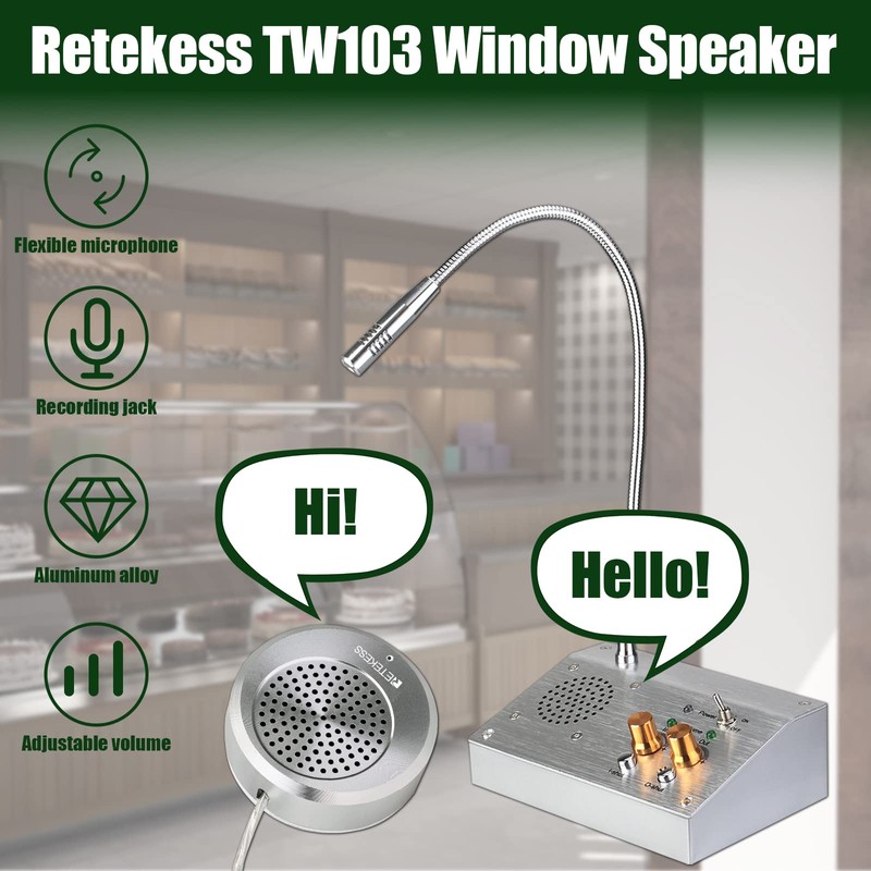 Retekess TW103 Window Speaker, Window Intercom,Independent Volume Control,Recording Function,for Travel