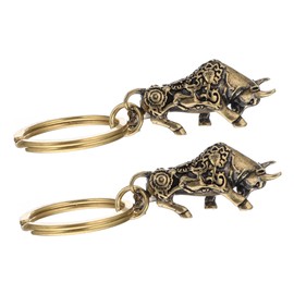 COLLBATH 2Pcs Decorative Retro Keychains Vintage Bull Pendants for Year Decor Unique Brassware Keyring Retro Style Keychain Accessories