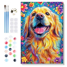 Bowetile Framed Paint by Numbers Dog for Adults Beginners, Adults' Paint-by-Number Dog Kits, Easy Adult Paint by Number Kits on Canvas, Acrylic Animals Number Painting for Home Decor, 8x12in