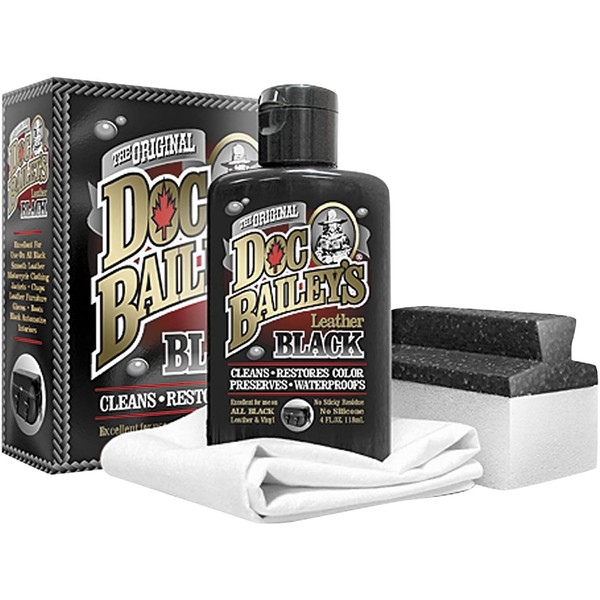 Doc Baileys Black Leather Detail Kit - Restore Your Black Leather & Vinyl Gear - Leather Cleaner, Conditioner, Waterproofer, & Protectant - Re-Dye & Maintain Your Favorite Leather to Look Like New