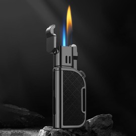 Jet Torch Lighter, Soft/Jet Flame Switchable Lighters, Butane Refillable Lighter with Foldable Punch and Adjustable Flame Dial, Cool Lighters for Men/Husband (Fuel not Included)