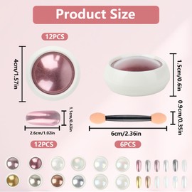 12 PcsChrome Nail Powder, Nail Chrome Powders, 12 Colors Metallic Mirror Glitter Chrome Powder for Gel Nails Art DIY Salon, with Applicators