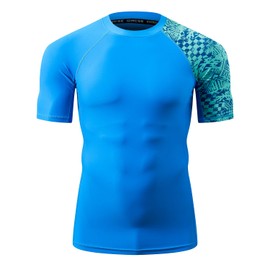 HUGE SPORTS Men's Splice UV Sun Protection UPF 50+ Skins Rash Guard (Blue Digital,3XL)
