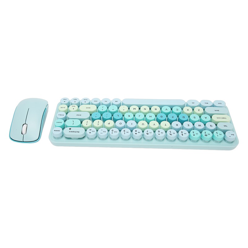 Keyboard Mouse Combo 2.4GHz Wireless Cute Retro 68 Round Keycaps