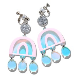 WOOYAS Pink Geometric Acrylic Clip On Earrings for Women, Funky Tassel Laser Drop Earrings Non Piercing Statement Clip Earrings Jewelry Birthday Valentine's Day Gift