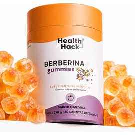 Health Hack Berberina en Gomitas, 500 mg de Berberina, con 120 mg Ácido Alfa Lipoico y 10 mg Pimienta Negra por Porción, Sabor Manzana, Suplemento Vegano Sin Azúcar, 60 Gomitas