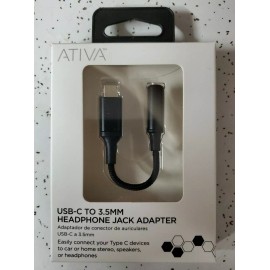 Ativa™ USB-C To 3.5mm Audio Adapter, Black, Heavy Duty