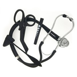 Tactical Black - Military Stethoscopes and First Responder EMT Holster Includes - Tactical Black Trauma Shears, Penlight, Tweezer, Hemostat and Bandage Scissors - Ideal for Nurse and First Responders