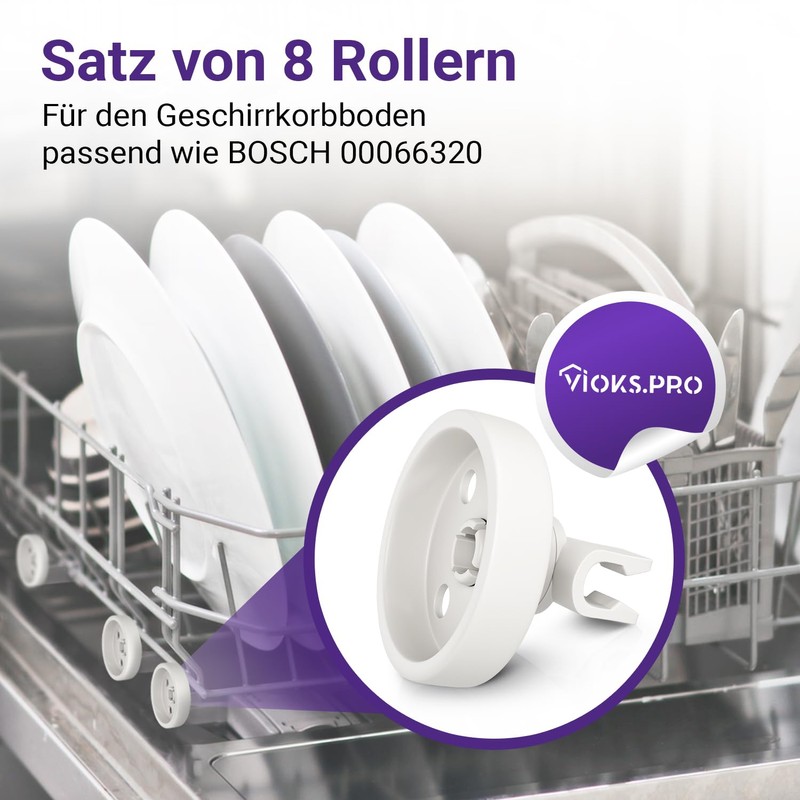 Viоks.pro Dishwasher Wheels 8 Pieces Replacement for Bosch 00066320 -