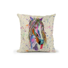 Vixar Horse Watercolour Rainbow Art Farm Animals Linnen Cushion With filling or cover only, 40x40cm, gift, christmas, Birthday (with Insert)