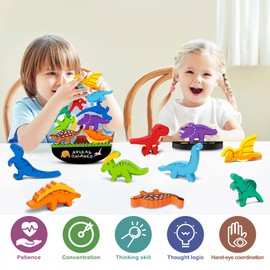 FFTROC Montessori Dinosaur Toys for 2 3 4 Year Old Boys - Wooden Stacking Dinosaur Toys for Kids 2-4 3-5, Toddler Balancing Block Sets