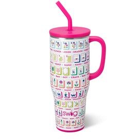 Swig Life 40oz Mega Mug, 40oz Tumbler with Handle and Straw, Extra Large Insulated Tumblers, Cup Holder Friendly Travel Mug (Mahjong)