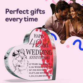 42nd Anniversary Plaque Gifts for Wife Husband - Happy 42nd Wedding Anniversary - I Love You Romantic Acrylic Heart Gift For Women Men, 100mm x 100mm Present For Couples Forty-Second Anniversaries