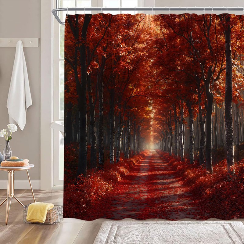 MYYJYY Fall Forest Shower Curtain Autumn Maple Leaves Sunshine Tree