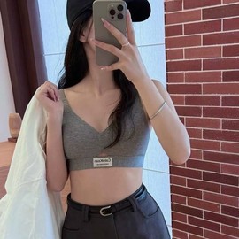 Korean Style Wire-Free Oxygen Cotton Comfortable Sports Bra Top for Swimwear lf2573 Free Size/L Light Gray 5ea