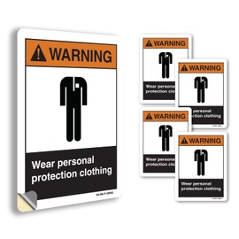 Wear Personal Protection Clothing ANSI Warning Vinyl Decal Label 24 Inch x 18 Inch - 5 Pack