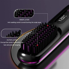 Professional Wireless Hair Straightening Brush, 4000mAh USB-C Rechargeable, 3 Heat Settings with Negative Ion Technology,20s Fast Heat Up,Cordless Travel Styler for Frizzy/Thick Hair Gift for Women