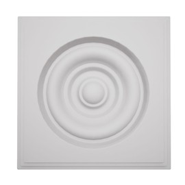 4 1/2"W x 4 1/2"H x 1 1/8"P Americraft Solid Paint Grade Wood Square Rosette with Center Bullseye with Decorative Edge, Primed Pine